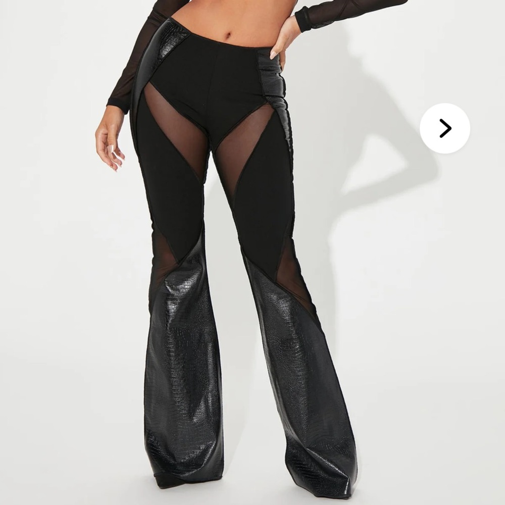 Fashion Nova Black Flare Pants with Sheer Accents